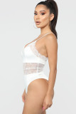 White Sexy Solid lace Sleeveless Slip Playsuits