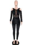 Green Fashion Casual perspective Mesh Patchwork Long Sleeve O Neck Jumpsuits