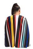 Cárdigan multicolor Color de contraste Estampado Estampado a rayas Capa de manga larga