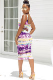 lila Sexigt mode asymmetriskt tryck Gradient Patchwork Tie Dye A-linje kjol