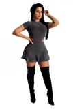 Silver adult Sexy Fashion asymmetrical Two Piece Suits Pleated skirt Short Sleeve