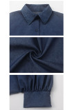 Blu chiaro moda adulto sexy manica ad aletta maniche lunghe colletto alla coreana spavalderia a metà polpaccio solido patchwor