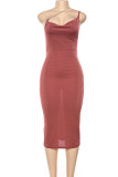 Pink Ma'am Casual Fashion adult Sexy Off The Shoulder Sleeveless V Neck Step Skirt Mid-Calf Sol