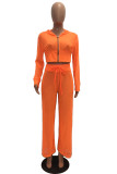 Orange Mode Sexig tvådelad kostym för vuxna Patchwork Solid rosett-knut perspektiv Mesh Rak Lång