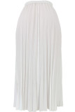 White Elastic Fly Mid Solid Asymmetrical Draped Pleated skirt Skirts