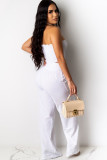 White Fashion Sexy Two Piece Suits Draped Solid Loose Sleeveless