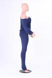 Royal blue Europe and America Fashion adult Solid Two Piece Suits Patchwork backless pencil Long Slee