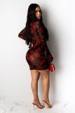 Black adult Sexy Fashion Cap Sleeve Long Sleeves O neck Step Skirt Mini Ombre perspective Patchw