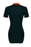 Grey Sexy Fashion Cap Sleeve Short Sleeves Turndown Collar Step Skirt skirt Patchwork Print chain 