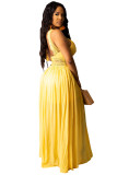 Yellow adult Casual Fashion Spaghetti Strap Sleeveless Slip Swagger Floor-Length Solid Patchwork