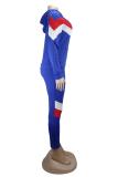 Синий модный контрастный цвет для взрослых, лоскутные костюмы из двух предметов, геометрический карандаш, длинный рукав