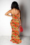 Red Fashion Sexy Off The Shoulder Sleeveless Wrapped chest Asymmetrical Floor-Length Patchwork
