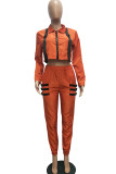 Costumes deux pièces décontractés orange crayon patchwork solide ensemble de pantalons deux pièces à manches longues