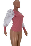 Pink O Neck Long Sleeve Patchwork Solid Long Sleeve Tops