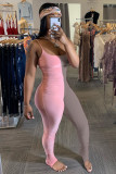 Roze sexy mode effen patchwork mouwloze slip-jumpsuits