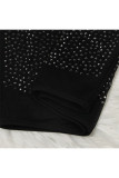 Black Acetyl fiber Sexy Tank Sleeveless O neck Step Skirt Knee-Length diamonds Mesh perspective Club Dres