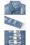Jaqueta jeans de manga longa com gola redonda azul Solid Old The cowboy Pure