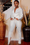 Белые повседневные костюмы из двух предметов в стиле пэчворк, однотонные свободные брюки из двух частей с длинными рукавами