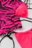 rosa röd Nylontryck Ett tredelat Patchwork för vuxna Mode Sexiga Bikinis Set