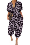 Gele sexy luipaardgraanbandage jumpsuits met lange mouwen en turndownkraag