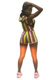 Разноцветный модный сексуальный полосатый облегающий бандажный облегающий короткий комплект из двух предметов