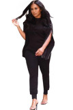 Black OL Two Piece Suits Solid Zippered pencil Long Sleeve