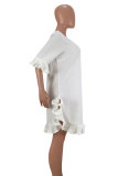 White Sexy Fashion Long Sleeves O neck Pleated skirt 