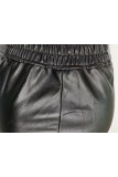 Pantaloni dritti solidi con cerniera centrale in PU nero con cerniera