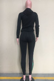 黒大人カジュアルファッションプリント迷彩パッチワークツーピーススーツヒョウ鉛筆長袖