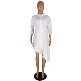 White Fashion Sexy Cap Sleeve 3/4 Length Sleeves O neck Asymmetrical skirt Club Dresses