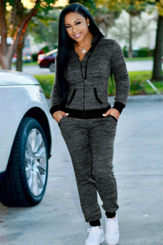 Grey Fashion adult Sexy Two Piece Suits Patchwork Dot Straight Long Sleeve Two-piece Pants Set