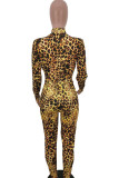 Yellow Sexy Print Long Sleeve O Neck Jumpsuits
