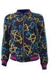 Azul marinho com decote em V estampa slim fit com zíper estampa de patchwork manga longa blazer, ternos e jaqueta