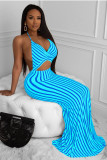 Blue adult Sexy Fashion Off The Shoulder Sleeveless Slip Pencil Dress Floor-Length backless Pri
