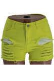 Pantaloncini corti dritti solidi con foro patchwork senza maniche con bottone in denim giallo