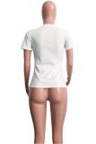 Weiße Patchwork-T-Shirts und T-Shirts mit O-Ausschnitt und kurzen Ärmeln