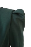 ダークグリーン セレブ ファッション 大人 糸耳パッチワーク ツーピース スーツ フリル ソリッド ペンシル L