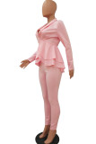 Roze Casual tweedelig kostuum Patchwork ruche Effen potlood Lange mouw
