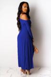 Azul adulto casual moda ternos de duas peças sólido saia evasê manga comprida vestido de duas peças