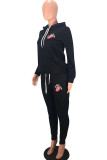 Black Casual Two Piece Suits Print pencil Long Sleeve