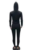 Schwarz Mode für Erwachsene Sexy Zweiteilige Anzüge Patchwork Dot Gerade Langarm Zweiteilige Hosen Set
