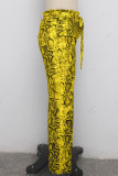 Pantaloni larghi con stampa patchwork centrale con coulisse giallo