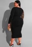 Jaune Sexy mode adulte col en V Patchwork imprimé léopard pansement couture robes de grande taille