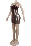 Black adult Fashion Sexy Spaghetti Strap Sleeveless Slip Step Skirt skirt Sequin Solid Club Dre