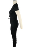 Tricot noir Sexy solide patchwork deux pièces costumes droites à manches courtes