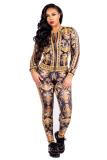 multicolor Fashion Sexy adult Print Two Piece Suits Patchwork Straight Long Sleeve Two-piece Pants S