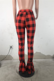 Pantaloni skinny con taglio a stivale scozzese alto senza maniche con volant elastico rosso