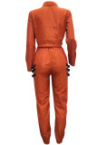 Оранжевые повседневные костюмы из двух частей Твердые лоскутные брюки-карандаш с длинным рукавом из двух частей Брюки