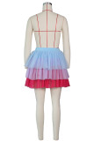 Flerfärgad elastisk fluga ärmlös hög patchworkperspektiv Mesh Pengpeng kjol shorts Kjolar