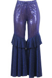 purple Elastic Fly Mid Sequin Solid Loose Pants